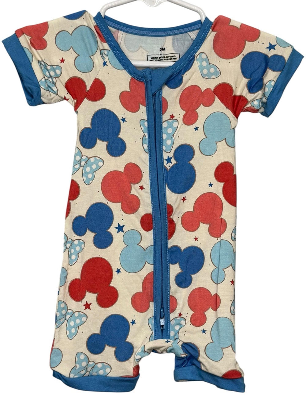 Toddler Short Sleeve Romper in Red, Blue & Cream
